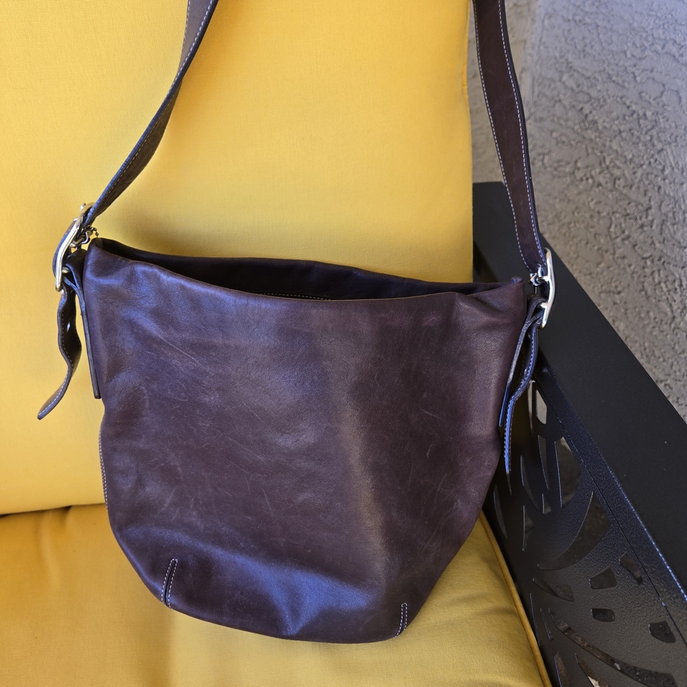 Coach Dark Brown Leather Bag with Silver Accents